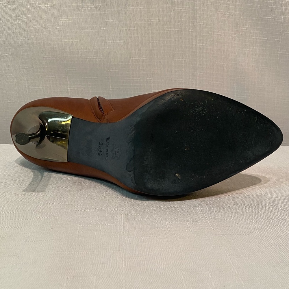 Lanvin Paris Ankle Calfskin Booties Sz US 8.5B Silver Stiletto Heel Brown - Picture 14 of 16